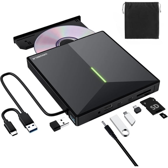 External CD/DVD Drive for Laptop, USB 3.0 DVD Player with 4 USB Ports & 2 TF/SD Card Slots, Portable CD/DVD +/-RW Drive Burner Reader Writer for Desktop PC Windows 11/10/8/7 Linux Mac OS