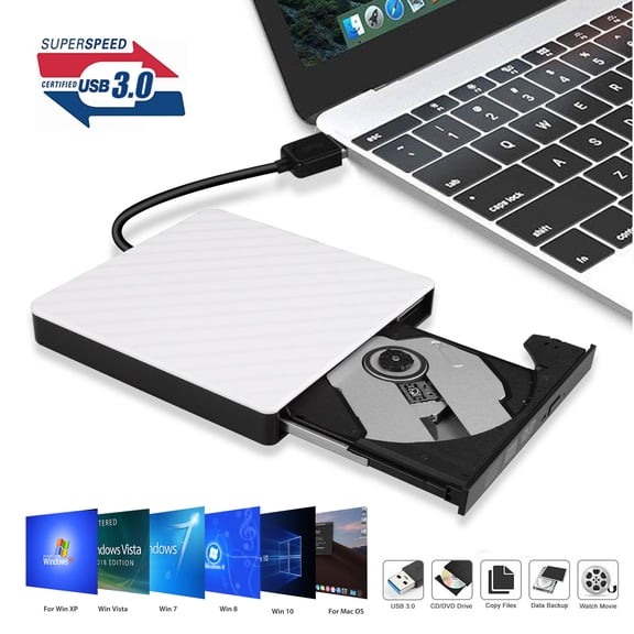 External CD DVD Drive for Laptop, USB 3.0 Portable CD DVD +/-RW Drive DVD/CD ROM Rewriter Burner Writer Compatible with Laptop Desktop PC Windows Linux OS Apple MacBook