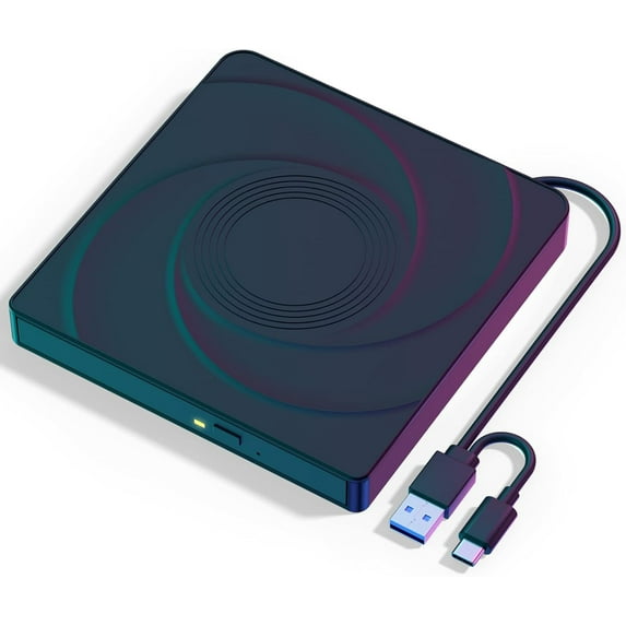External CD/DVD Drive for Laptop, USB 3.0 & Type-C CD Burner DVD Player, Portable CD DVD +/-RW Drive - Plug and Play, Compatible with Windows 10&11 Linux