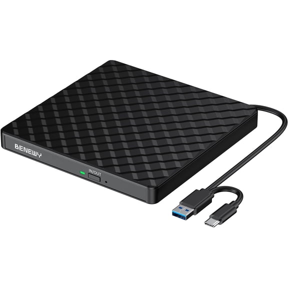 External CD DVD Drive for Laptop, USB 3.0 USB C CD Burner DVD/CD ROM Drive Reader External DVD Drive DVD Player for Laptop Desktop PC Windows 11/10/8.1/7 MacBook Mac Linux OS Apple Black