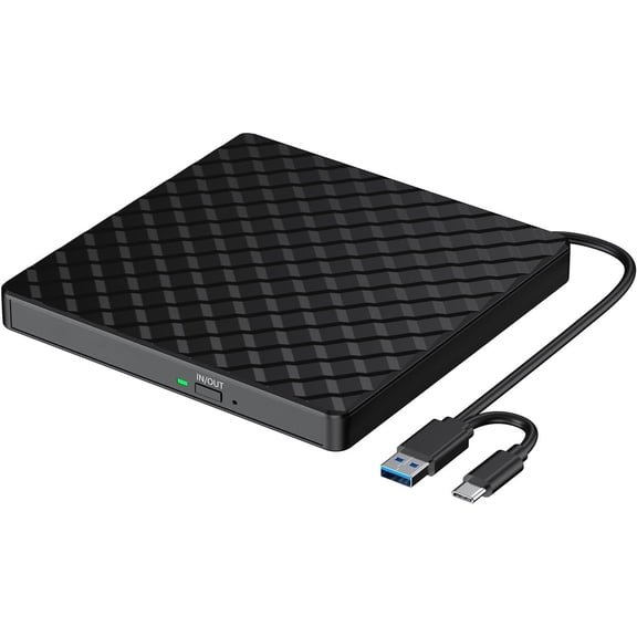 External CD DVD Drive for Laptop, USB 3.0 USB C CD Burner DVD/CD ROM Drive Reader External DVD Drive DVD Player for Laptop Desktop PC Windows 11/10/8.1/7 MacBook Linux OS Black