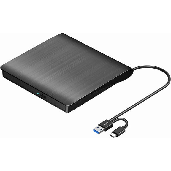 External CD/DVD Drive for Laptop, USB 3.0 & USB-C Portable CD/DVD-RW Player Reader Writer Burner, Optical Disc Drive for Windows 11/10 PC, Mac, MacBook & Linux Computer