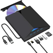 External CD/DVD Drive for Laptop, USB 3.0 Ultra-Slim Portable Burner Writer Compatible with Mac MacBook Pro/Air iMac Desktop Windows 7/8/10/XP/Vista (7 in1-Black)