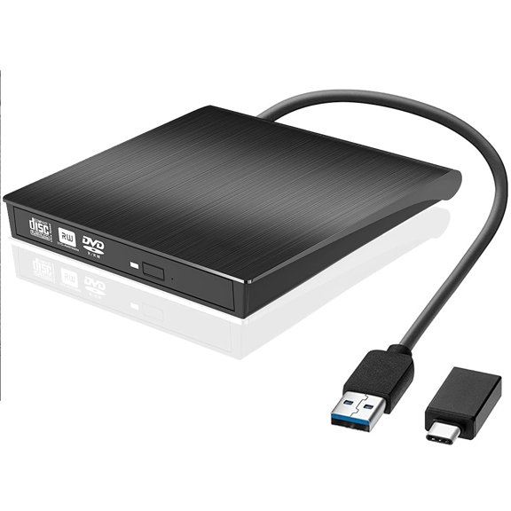 External CD/DVD Drive for Laptop USB-C & USB 3.0 CD/DVD ROM Drive Reader Writer Burner Compatible with Laptop PC MacBookMac Windows 10/8/7 Linux OS Apple