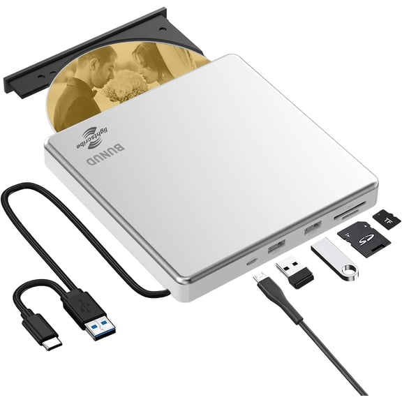 External CD DVD Drive LightScribe CD/DVD +/-RW Burner Player Writer Optical Disk Reader Portable CD DVD Drive for Laptop Mac MacBook PC Windows 11 10 Linux OS