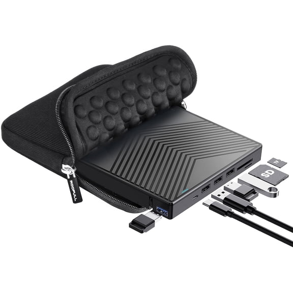 External CD DVD Drive Player Burner USB 3.0 & USB-C Portable CD/DVD-ROM +/-RW Optical Disk Drive with 4 USB Ports + 2 SD/TF Card Reader + Carrying Case for Laptop PC Windows Mac Linux Computer
