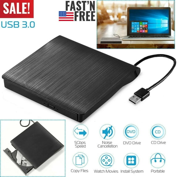 Airkoul External CD DVD Drive Portable DVD/CD ROM Optical Drive Player Writer Burner for Laptop PC Mac HP