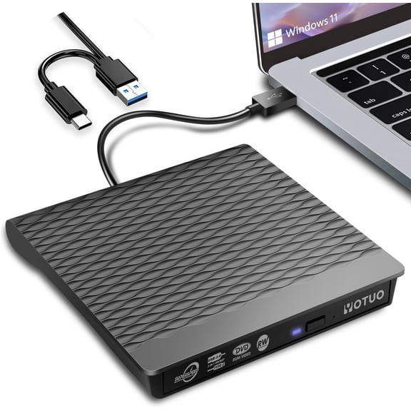 External CD/DVD Drive, Portable USB 3.0 & USB-C CD RW Drive, DVD Player, DVD Burner for Laptop, Desktop, Compatible with Windows 7/8/10/11, Mac, MacBook Pro/Air, Linux