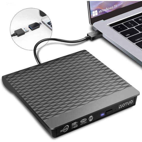 External CD/DVD Drive, Portable USB 3.0 & USB-C CD RW Drive, DVD Player, DVD Burner for Laptop, Desktop, Compatible with Windows 7/8/10/11, Mac, MacBook Pro/Air, Linux