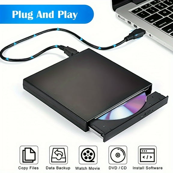 External CD DVD Drive, USB 2. 0 Slim Portable External CD-RW Drive DVD-RW Burner Writer Player for Laptop Notebook PC Desktop Computer