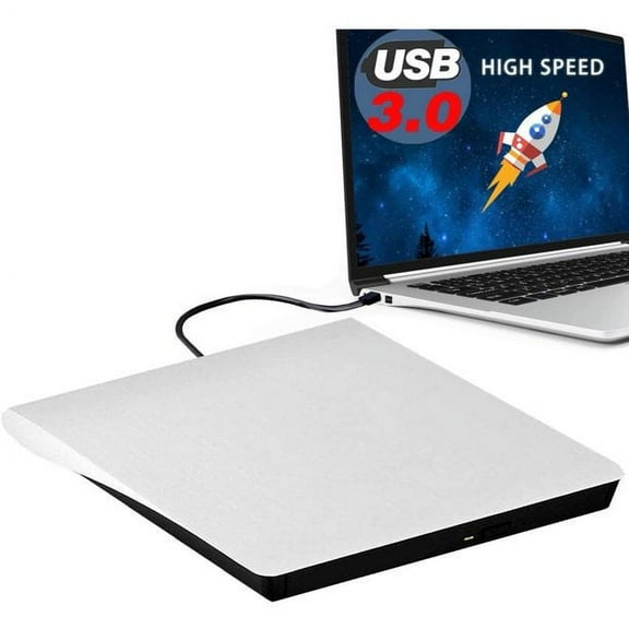 External CD DVD Drive, USB 3.0 Portable CD/DVD +/-RW Drive/DVD Player for Laptop CD ROM Burner Compatible with Laptop Desktop PC Windows Linux OS Apple Mac White