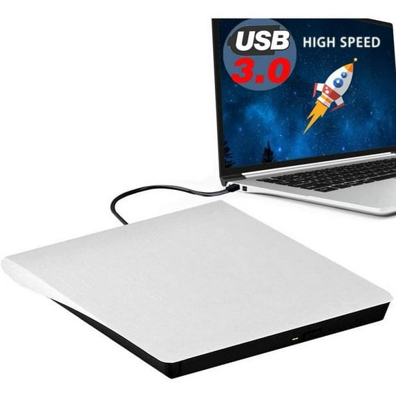 External CD DVD Drive, USB 3.0 Portable CD/DVD +/-RW Drive/DVD Player for Laptop CD ROM Burner Compatible with Laptop Desktop PC Windows Linux OS Apple Mac White
