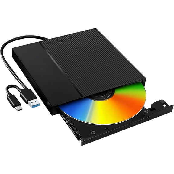 External CD DVD Drive, USB 3.0 Portable CD DVD +/-RW Optical Drive Burner Reader for Laptop Desktop PC Windows Mac Linux