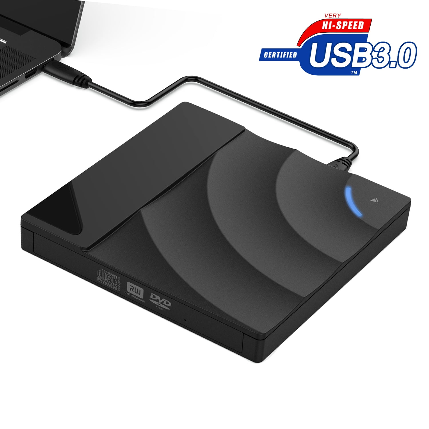 External CD DVD Drive, USB 3.0 Slim Portable External CD DVD Rewriter ...