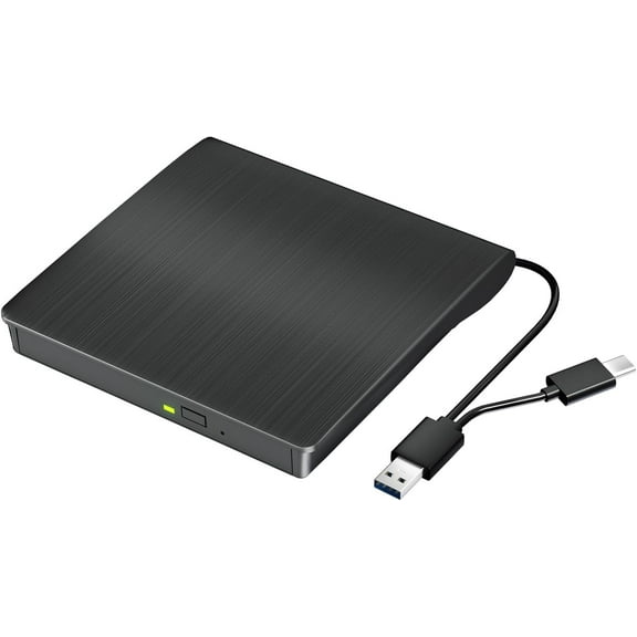 External CD DVD Drive, USB 3.0 & TYPE C Portable CD DVD +/-RW Drive, CD/DVD ROM Player Burner Reader Writer Rewriter Optical Disc Drive for Laptop Desktop PC, Windows 11/10/8/7, Apple Mac, Linux OS
