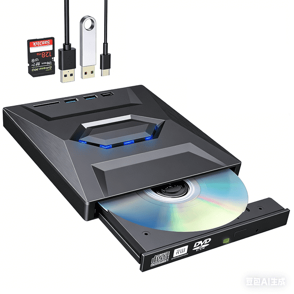 External CD/DVD Drive,  USB 3.0 & Type-C Dual Interface, Portable DVD Burner Compatible with USB Flash Drive, Plug and Play CD DVD Player for Laptop/Desktop/Mac Windows