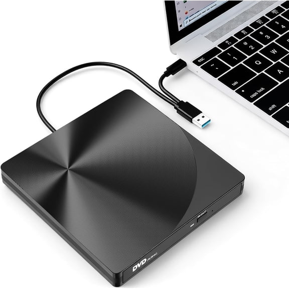 External CD DVD Drive USB 3.0 Type-C Portable Burner Writer Reader Player Slim CD/DVD +/-RW ROM Optical Drive for Laptop PC Desktop MacBook Mac Windows 11/10/8/7 Linux OS Apple