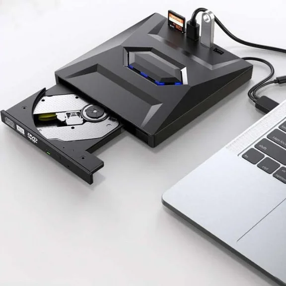 External CD DVD Drive, USB 3.0 Type-C Portable CD/DVD +/-RW Drive/DVD Player with SD Card Reader USB 3.0 USB C Hub CD ROM Burner Compatible for Laptop Desktop PC Mac Windows 11/10/8/7 Linux