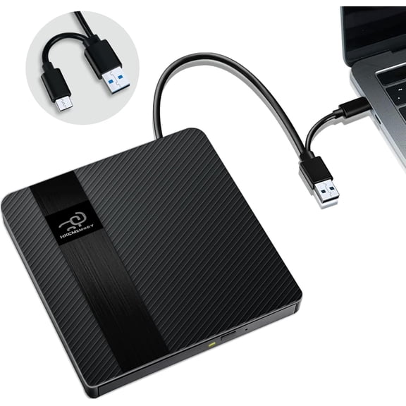 External CD/DVD Drive USB 3.0 & Type-C Slim Portable DVD Player+/-RW Disk Drive CD Burner Writer Reader CD ROM, for Laptop Desktop PC MacBook Mac Windows 11/10/8/7 Linux OS Apple