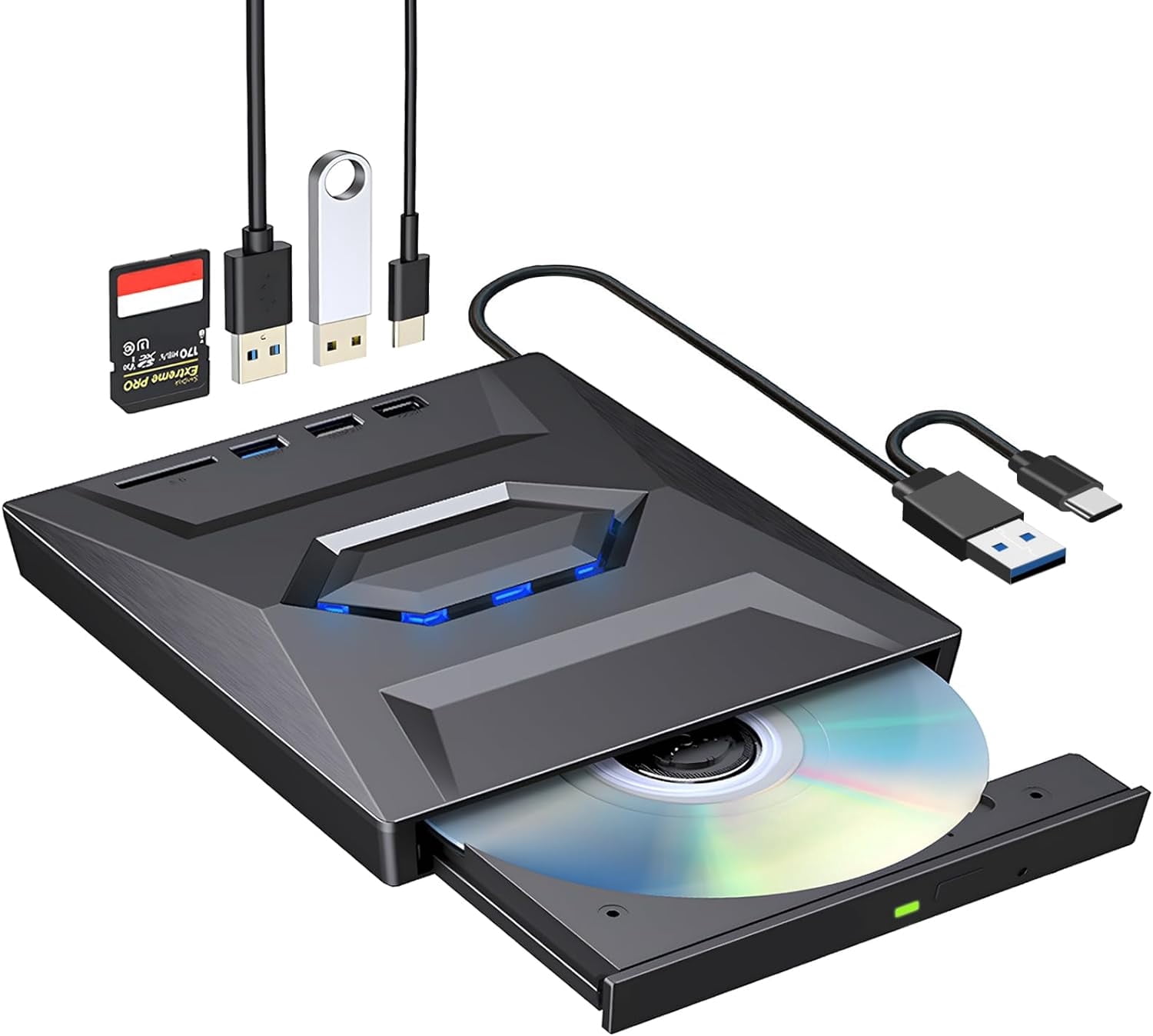External CD DVD Drive USB 3.0 & USB-C CD ROM Burner DVD Player with USB ...