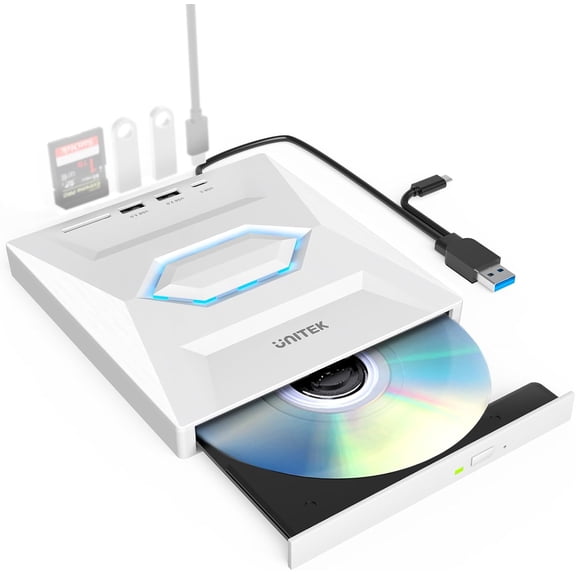 External CD/DVD Drive USB C Portable DVD Player with SD Card Slots 3 USB Ports CD ROM Burner External Disk Drive Optical Compatible with Laptop Desktop Mac Windows 11/10/8/7 Linux