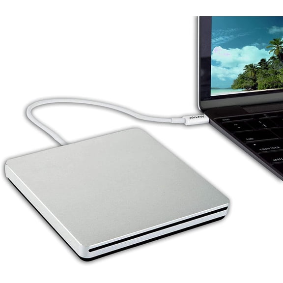 External CD DVD Drive USB-C Superdrive Portabl CD/DVD ROM Optical Drive Player Reader Writer Burner for MacBook Pro Windows 10 Laptop Desktop (Silver)