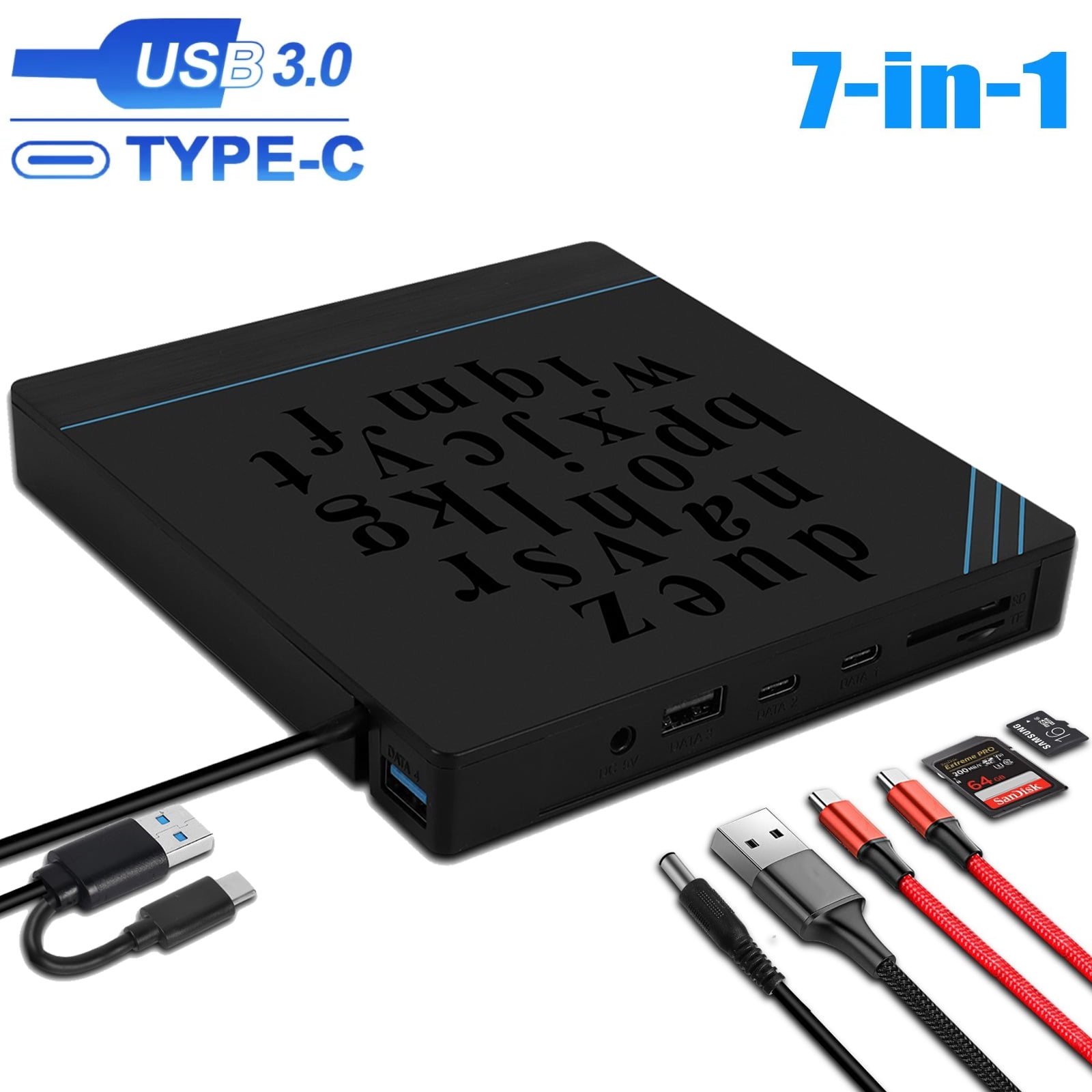 External CD DVD Drive for Laptop, 7in1 USB 3.0 TypeC CD DVD Player
