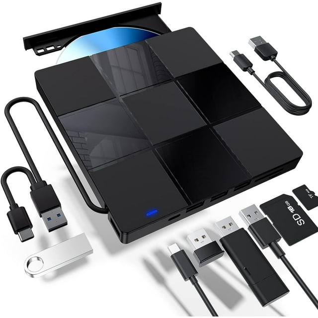 External CD/DVD Drive for Laptop, 7 in 1 USB UltraSlim Portable CD/DVD