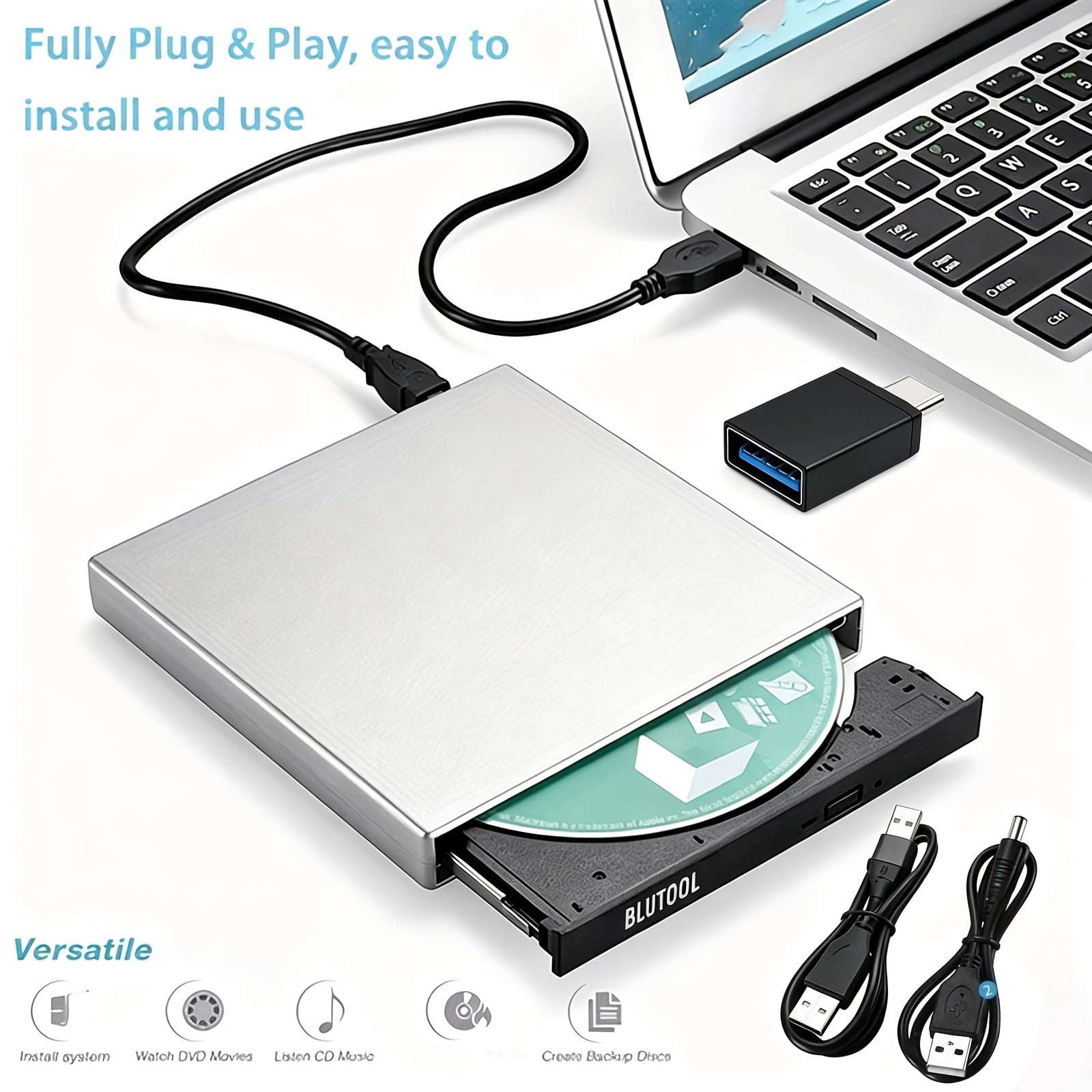 External CD/DVD Drive for Laptop & Desktop, CD-RW & DVD-RW Burner ...