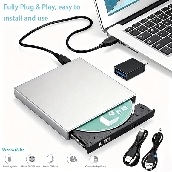 External CD/DVD Drive for Laptop & Desktop, CD-RW & DVD-RW Burner Player, Data Backup & Media Playback