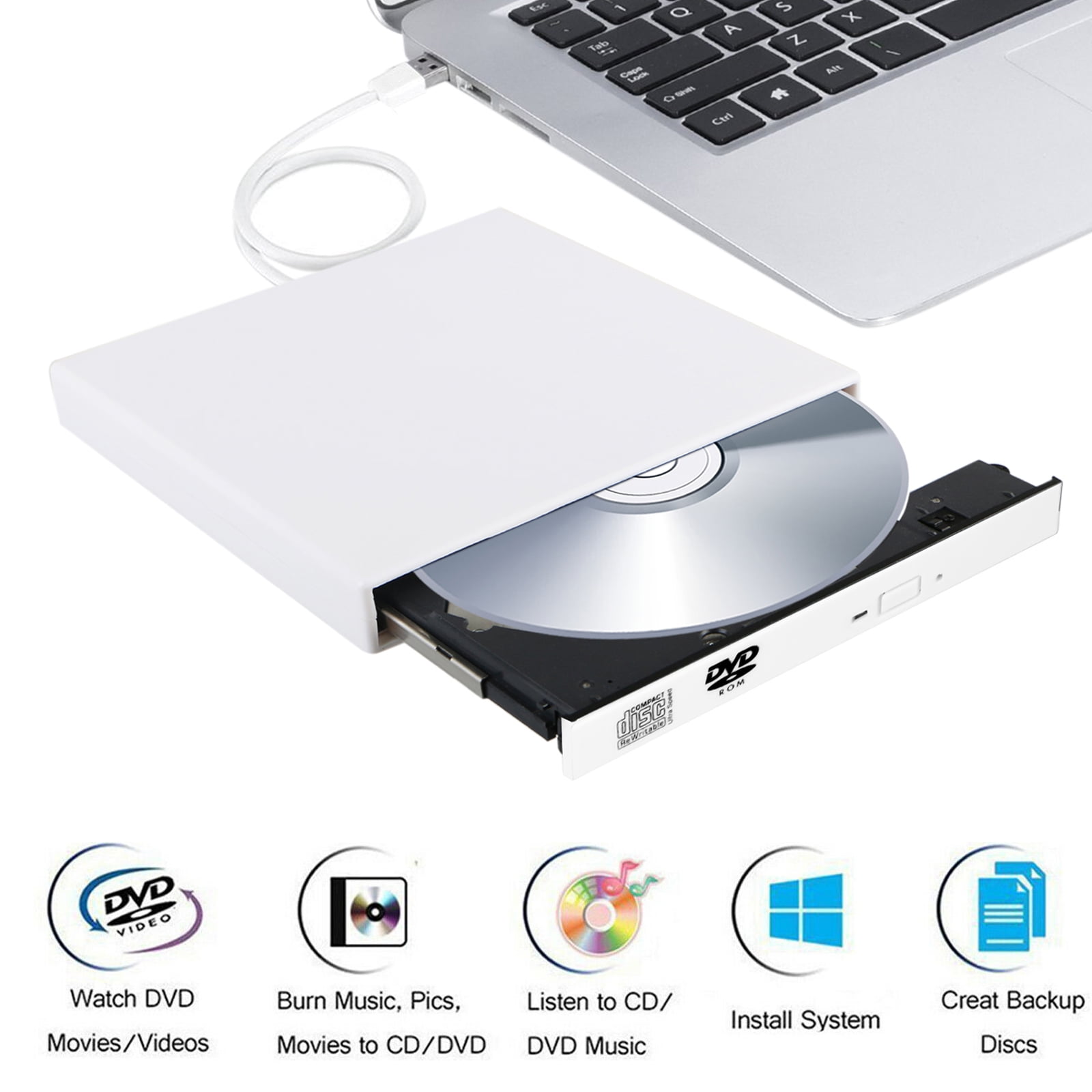 External CD DVD Drive for Laptop, EEEkit Portable Slim CD DVD