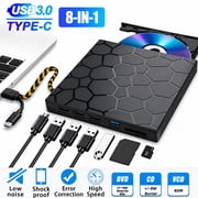 External CD DVD Drive for Laptop PC Mac, 7-in-1 USB 3.0 Slim Portable Optical Drive with USB Hub & SD/TF Card Reader
