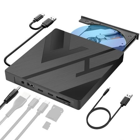 External CD DVD Drive for Laptop, TSV 8-in-1 USB Optical Disk Drive Reader Writer Burner Fit for Desktop PC Windows