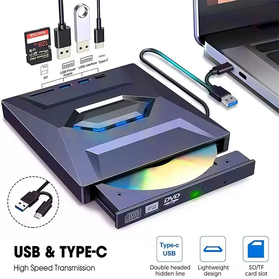 External CD DVD Drive for PC Laptop Windows 11 10 USB 3.0 Player Reader Writer
