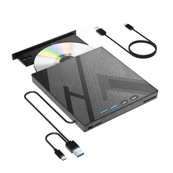 External CD DVD Drive with 4 USB Ports and TF/SD Card Slots Portable CD/DVD Disk Drive Player Burner Reader Writer for Laptop PC
