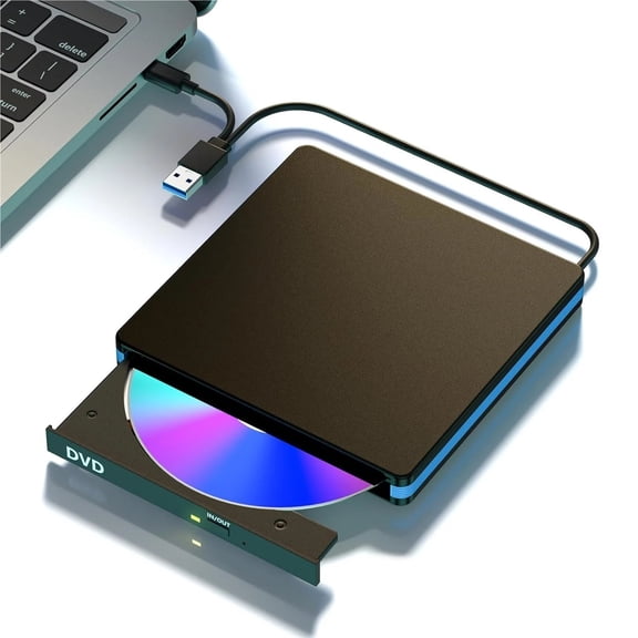 External CD/DVD Drive with Mute Design,USB 3.0/Type-C Portable CD DVD Burner Player Optical Drives for Laptops Linux Windows Mac