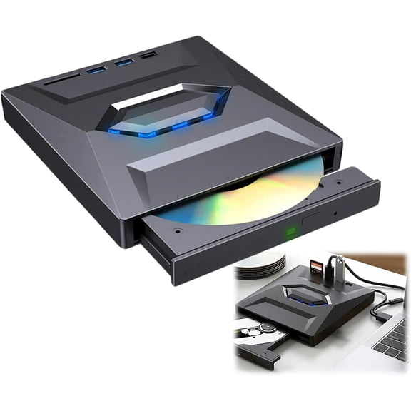External CD/DVD Drive with USB 3.0 & Type-C, Portable Disc Burner and SD Reader