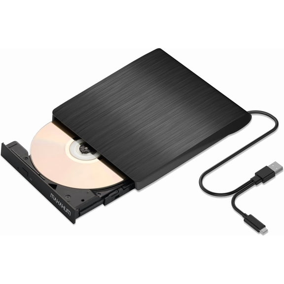 External CD/DVD +/-RW Drive for Laptop, USB 3.0 & USB-C Portable CD DVD Writer Burner Reader, Ultra-Slim External DVD Drive Compatible with PC, MacBook Pro/Air, Windows 11/10/8/7, Linux(Black)
