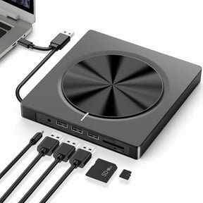 External CD DVD +/-RW Drive, USB 3.0 & Type-C CD Burner DVD Player Reader Writer Optical Disc Drive for Laptop Mac OS/OS X, Windows 11/10/8/7/Vista/XP/2003, Linux