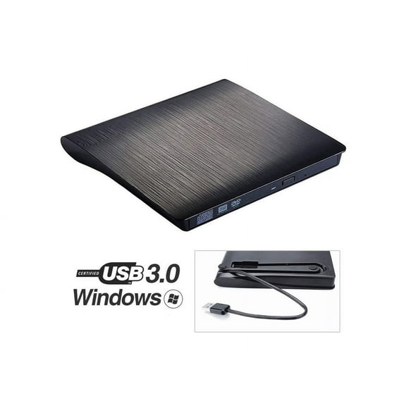 External CD Drive, USB 3.0 Portable CD/DVD +/-RW Drive Slim DVD/CD ROM Rewriter Burner Compatible with Laptop Desktop PC Windows Linux OS Apple Mac(Black)