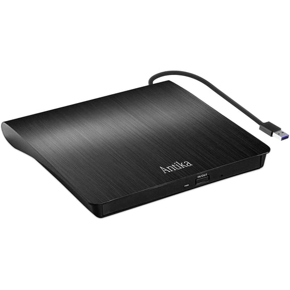 External CD Drive USB 3.0 Portable Slim External DVD Drive CD DVD +/-RW ROM Burner Writer/Player for MacBook Pro Laptop/Desktops Win 11/10/7/8.1 (Black)
