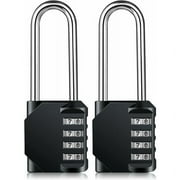 External Code Long Padlocks For Gates And Garden Sheds, 4-Digit Code Large Padlocks For Storage Cabinet Movement, College, School, And Combination Locks 2 Pieces, Black