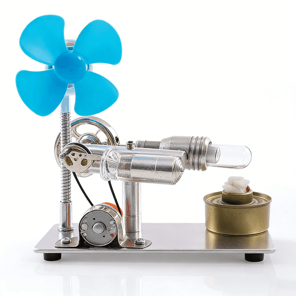 External Combustion Stirling Engine Generator, Metal Heat-to-Electricity Demonstration Model with Visible Mechanical Motion