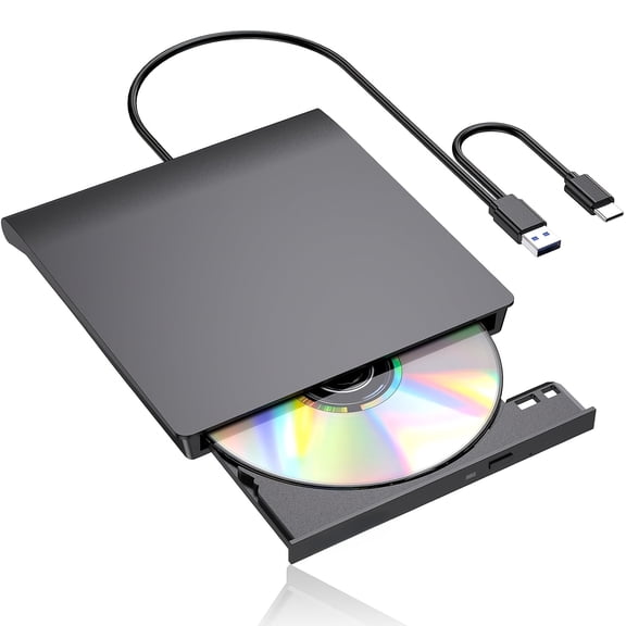 External DVD CD/DVD-ROM CD-RW Player Portable External CD-RW Drive DVD-RW Burner Recorder Player for Laptop Desktop Computer with Storage Bag-Black-01