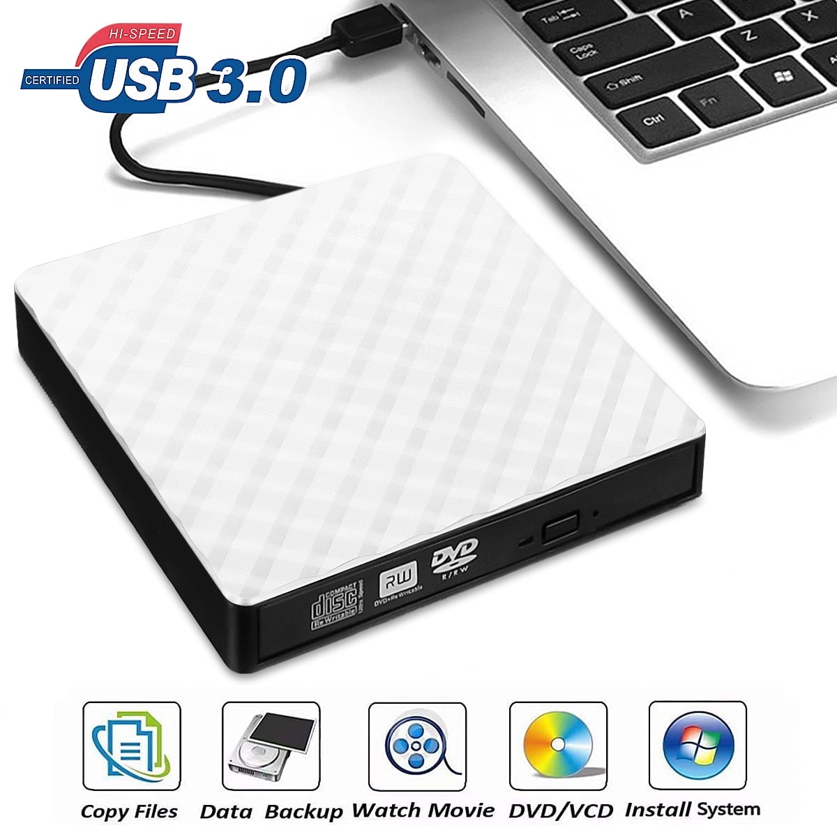 External DVD CD Drive, USB 3.0 Slim Portable External DVD/CD RW Burner ...