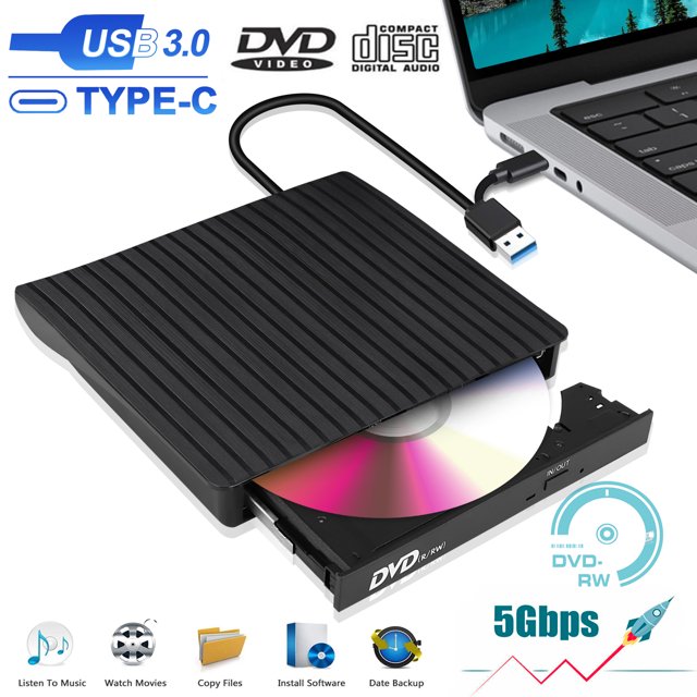 External DVD Drive for Laptop, EEEkit USB 3.0 Type C Slim Portable CD