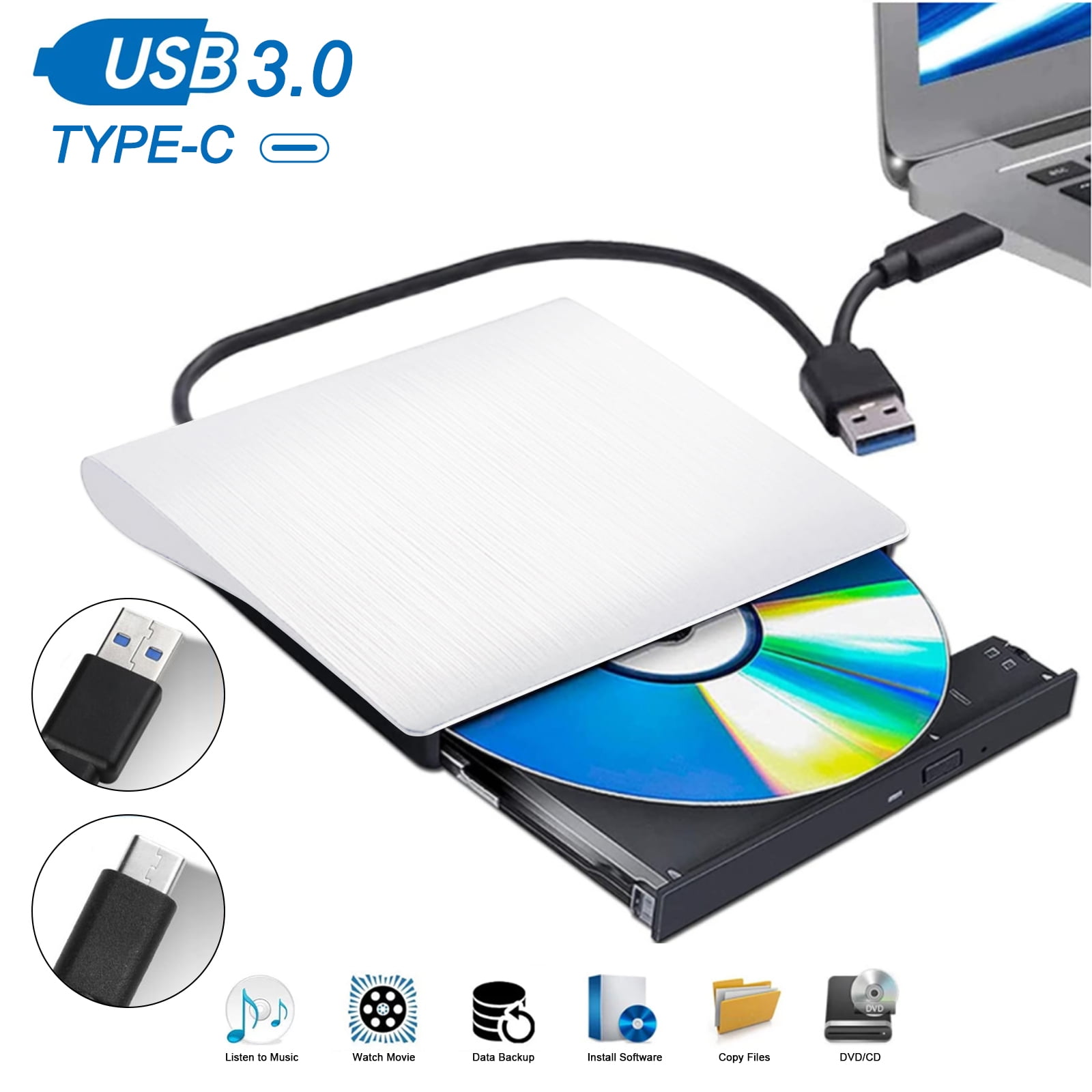 External DVD Drive, Lychee USB 3.0 Type C CD DVD Burner Player Reader ...