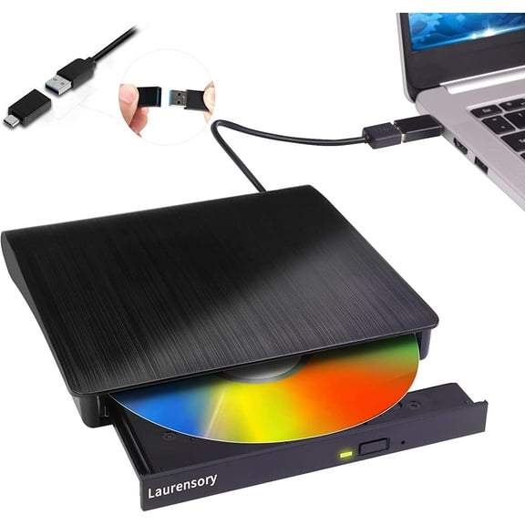External DVD Drive USB 3.0 Type-C Portable CD DVD Player for Laptop +/-RW Disk Drive CD ROM Burner Writer CD/DVD Burner Reader Compatible with Desktop Windows Linux OS Apple MacBook