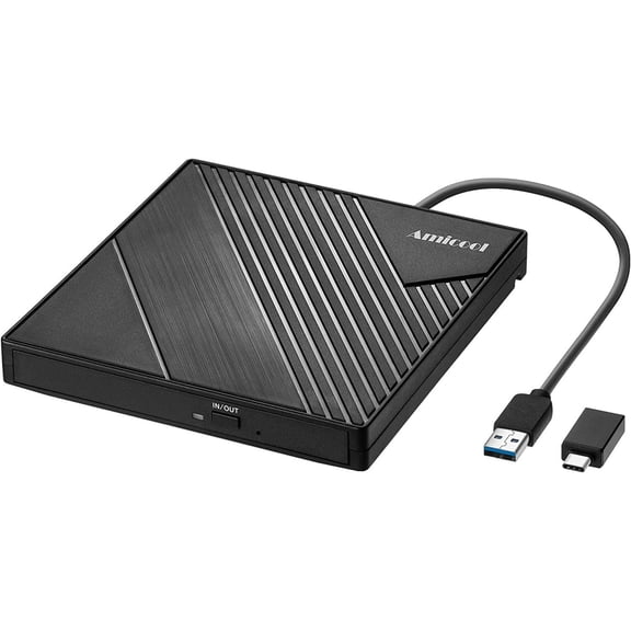 External DVD Drive USB 3.0 USB C CD Burner CD/DVD +/-RW Optical Drive, Slim Portable DVD CD ROM Rewriter Writer Duplicator for Laptop Desktop PC Windows 11/10/8/7 MacBook Mac Linux OS Apple