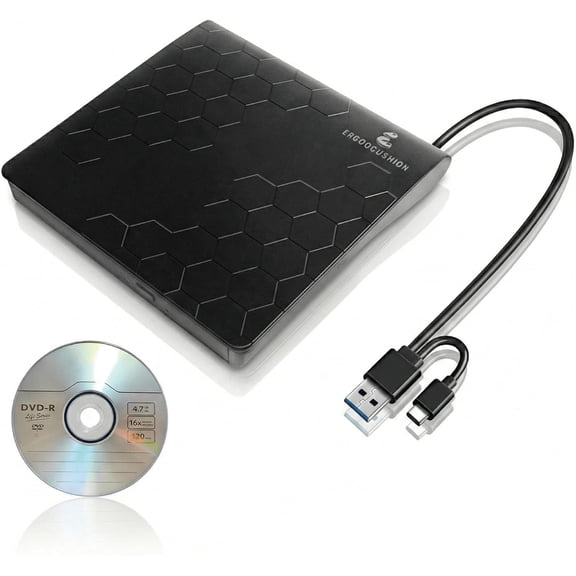 External DVD Drive USB 3.2 Gen 1 Slim Portable CD/DVD Burner, High-Speed Optical Drive Writer for Laptop Desktop, Plug & Play Media Player for Windows/ MacBook, Black, included 4.7GB DVD for backup